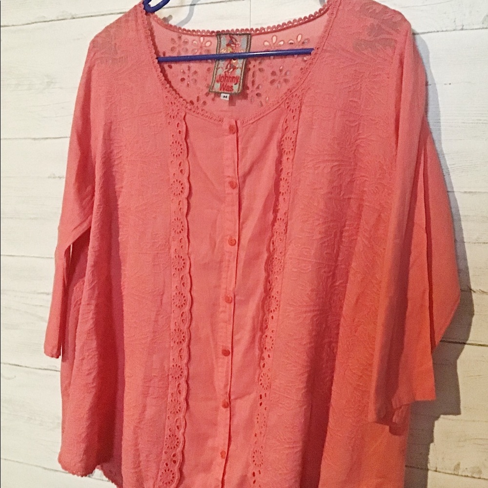 Coral Johnny was button down peasant top
